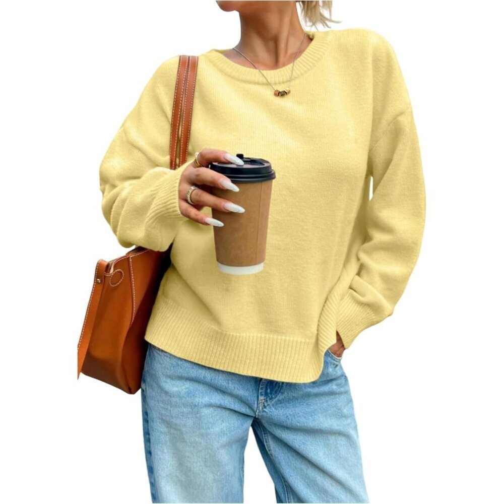 Women's Oversized Crew Neck Sweater Long Sleeve Lightweight Pullover